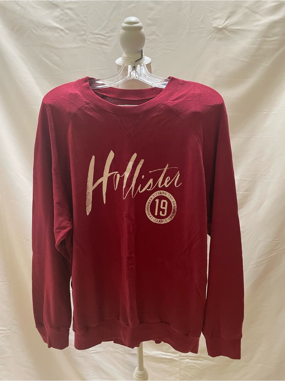 Hollister Women’s Burgundy Crewneck Sweatshirt with White Logo